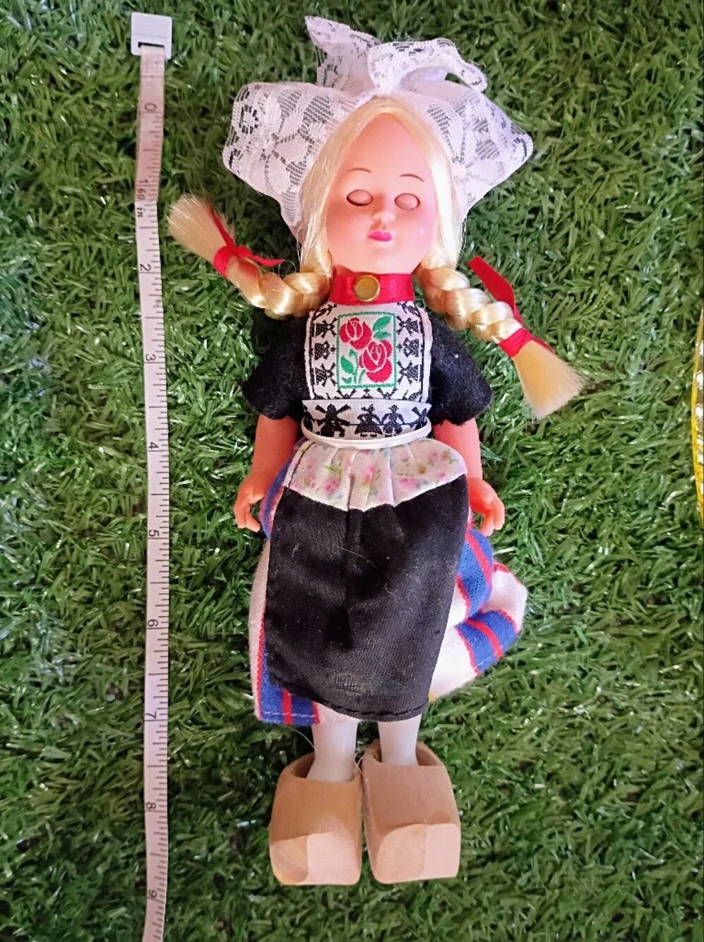Traditional Girls' Doll in Black and White Folk Dress-vintage